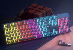 KA102 Pudding 104 Key RGB Colorful Tablet PC Keyboard,Multimedia Backlit USB Wired Gaming Mechanical Keyboard