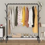 Lukzer 1pc Metal Garment Rack Multipurpose Clothes Rack With Bottom Shelf/Coat Jacket Hanger For Home