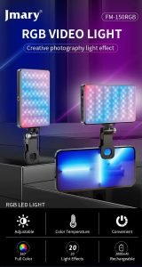 JMARY FM-150RGB Professional RGB LED Video Light - Portable Photography Fill Light for Camera, Phone, Vlogging, Live Stream & Studio Lighting - 3000mAh Battery, Adjustable Color & Brightness