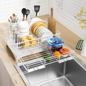 Dish drainers for Kitchen Counter,Over The Sink Dish Drainer Drying Rack,Rustproof Dish Drainer with Utensil Holder