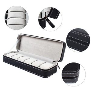 6 Slot Watch Box Zipper Case Collector Jewelry Storage Box(Black)