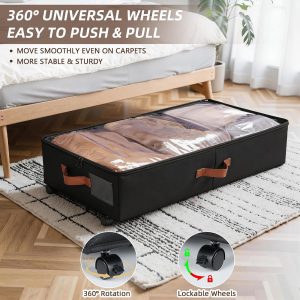360° Rotating Under Bed Storage Bag with Lockable Wheels – Large Capacity Organizer